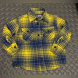 77 kids by American Eagle Sz 2T Yellow Blue Plaid Cotton Flannel Long Sleeves